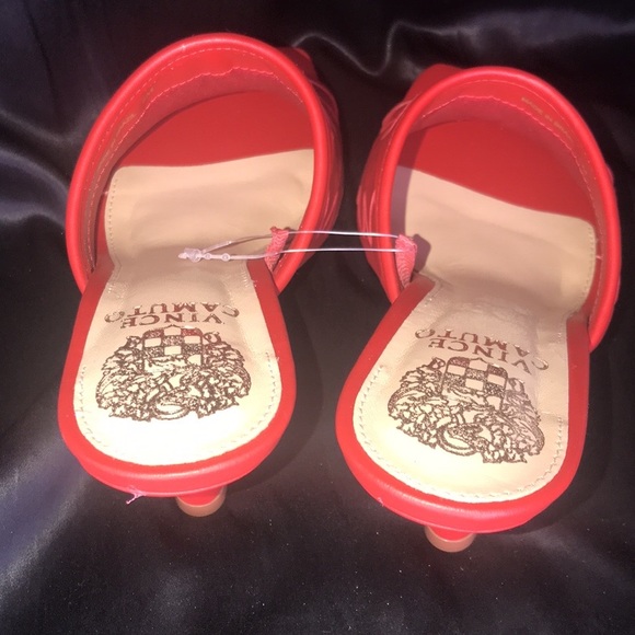 Vince Camuto | red leather square toe sandal heels - Picture 4 of 5
